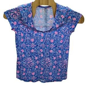 Lilly Pulitzer Cap Sleeve Floral Print Swoop Neck Top - Preowned